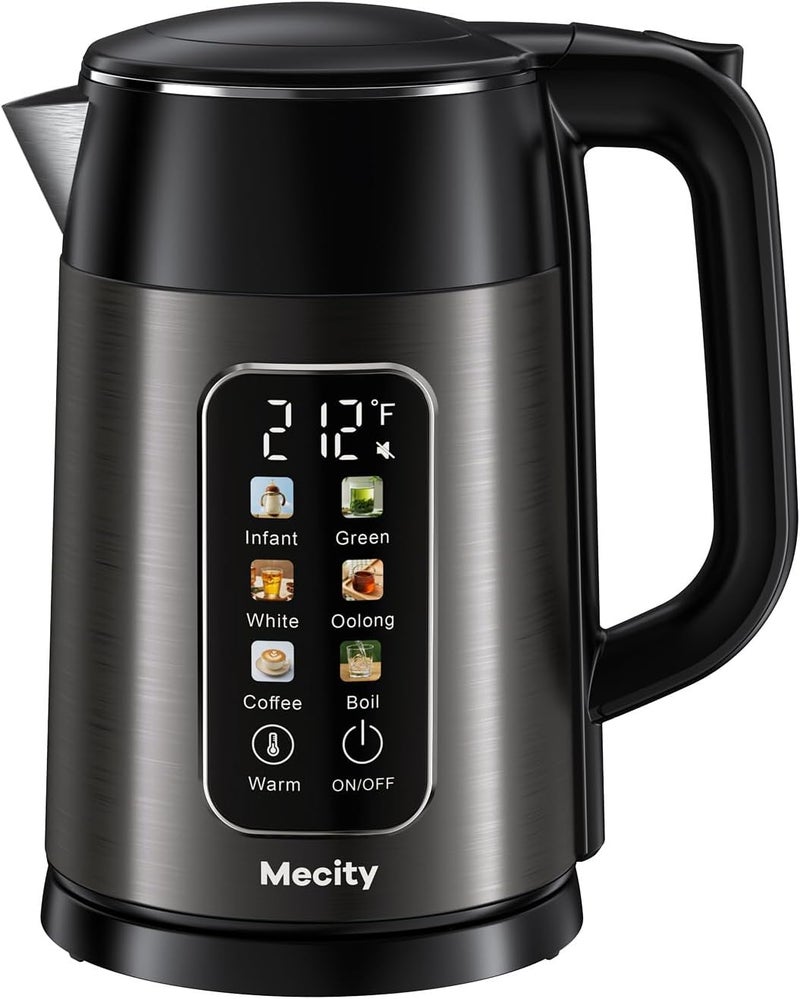 Mecity Electric Kettle 1.7L Touch Screen Temperature Control Water Boiler, No Plastic Contact with Water. 6 Preset Temperature Programs, 2 Hours Keep Warm, Auto Shut Off, Dark Grey - Image 1